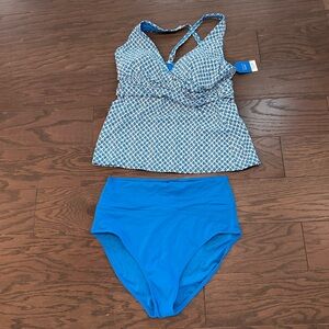 Lands' End Chlorine Resistant Wrap Tankini Swimsuit Set Size 10/12 Medium NWT